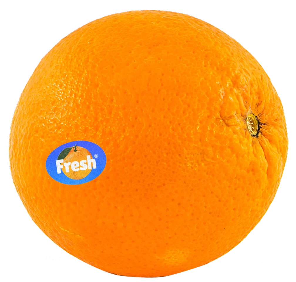 Fresh orange with sticker